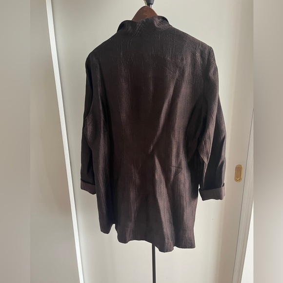 Eileen Fisher Women Silk Jacket Blazer Coat Brown Textured Silk Lined $299 Med - Picture 7 of 12